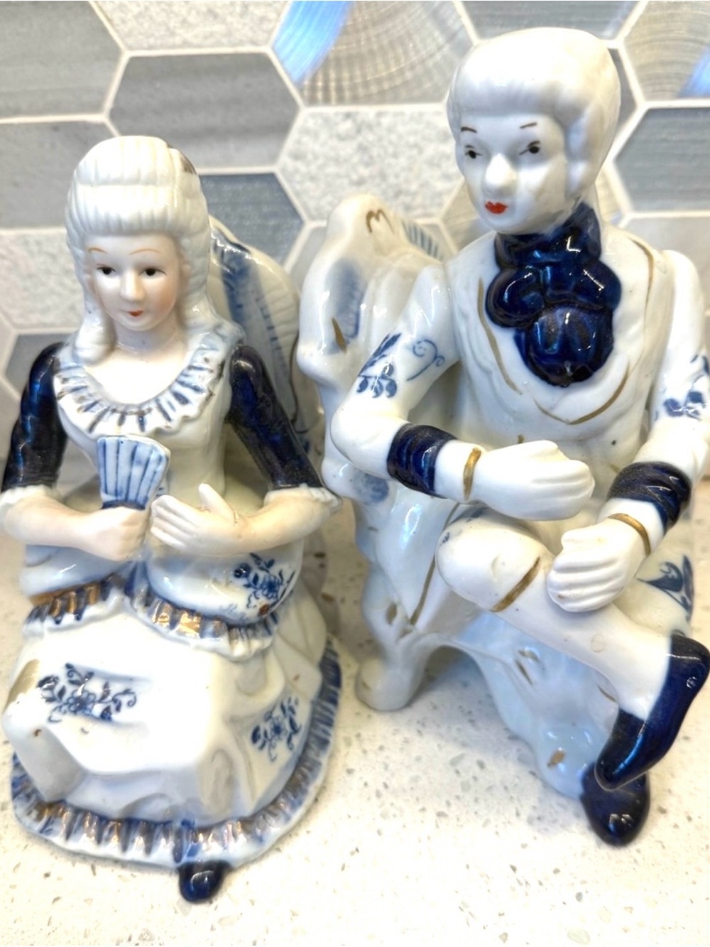 Vintage Chinoiserie Porcelain George & Martha Figurines Decorative Sculpture
